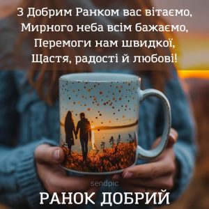 З Добрим Ранком вас вітаємо, Мирного неба всім бажаємо, Перемоги нам швидкої, Щастя, радості й любові!