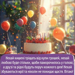 Нехай кишені тріщать від купи грошей, нехай любові буде стільки, щоби паморочилось у голові, а друзі та рідні будуть поруч кожного дня! Вітаю!