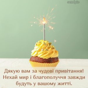 Дякую вам за чудові привітання! Нехай мир і благополуччя завжди будуть у вашому житті.